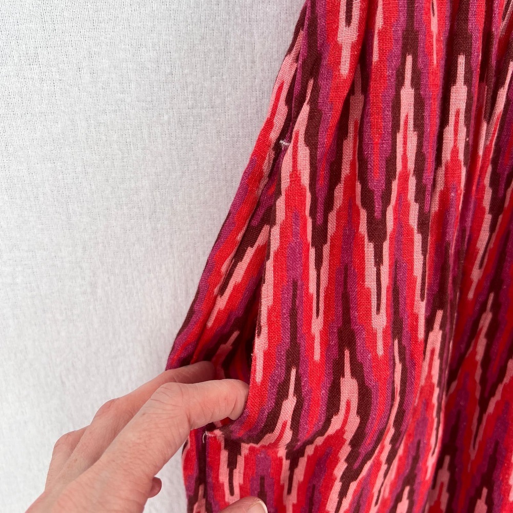 FAHERTY Gracie Linen Maxi Dress Women XS Pink Ikat Print Cotton Sleeveless Boho - Picture 10 of 16